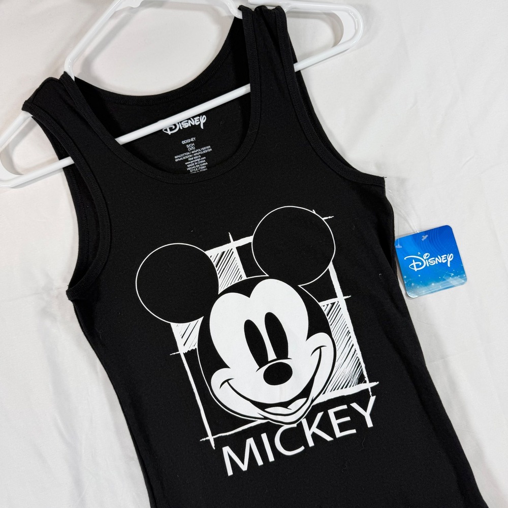 Disney Mickey Mouse Graphic Tank Top Black White Ribbed Small JT2901 NEW